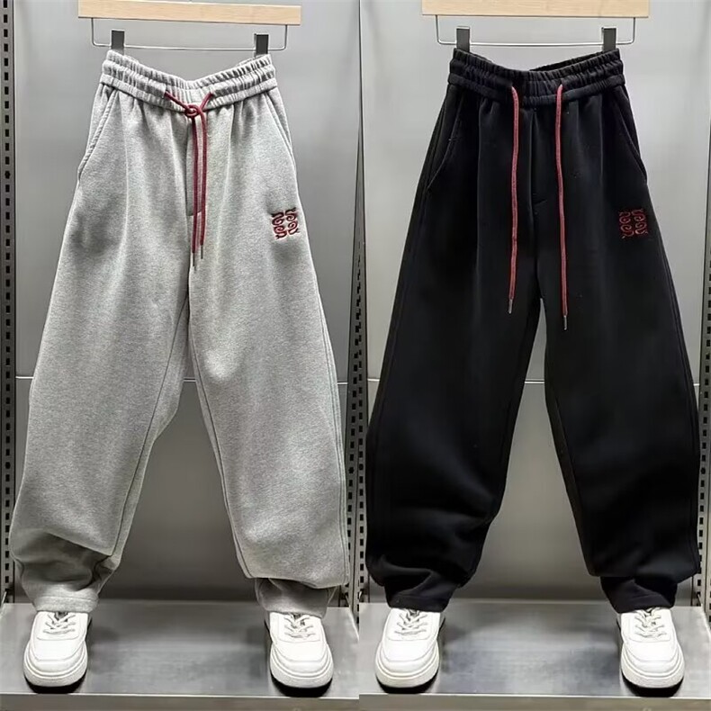 1506-1/KC741/P46刺绣休闲重磅微弹力阔腿裤男休闲直筒卫裤男女图片