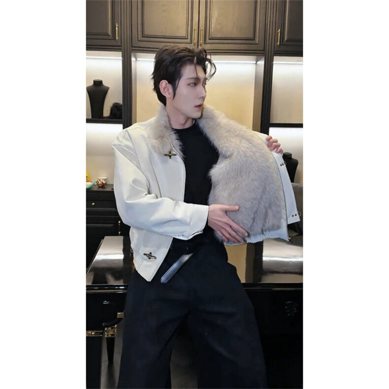 1506/QS50520/P122飞机扣设计立领麂皮绒夹克棉服,男装夹克,星座1506