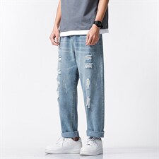 xz103A-k703-P48-限价78-无影墙大码长裤破洞，男装休闲裤，星座103A