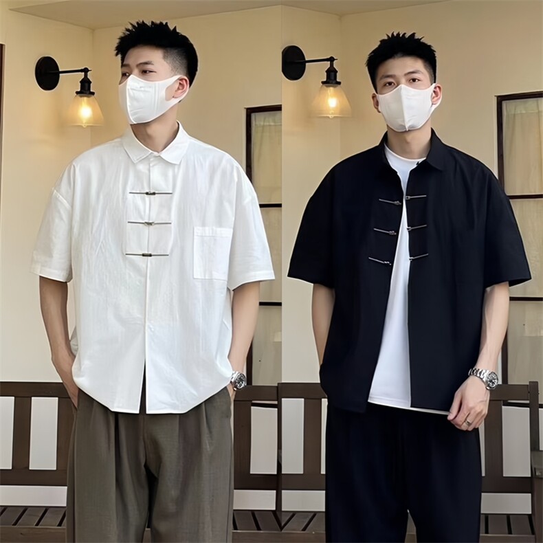 【网图现货】夏季冰丝凉感新中式短袖衬衫男C14/P38,男装T恤,星座205-3