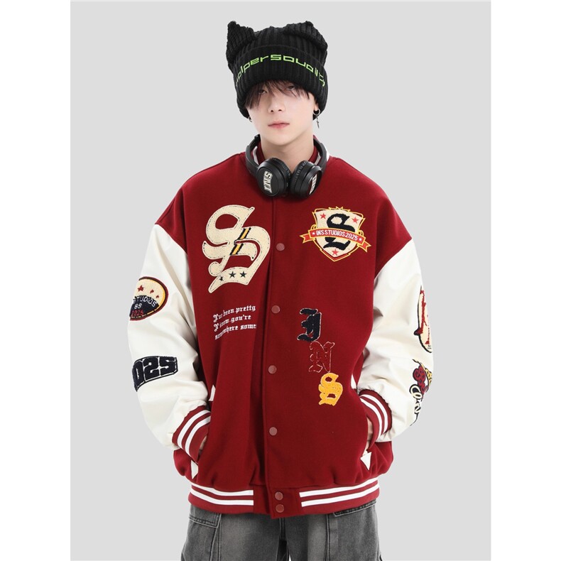 潮牌情侣美式植绒毛巾刺绣棒球服宽松休闲夹克外套,男装夹克,星座1210-1