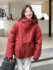 安可拉红连帽加厚棉服2c309-7717-p165-k248，女装棉衣/棉服，2C309
