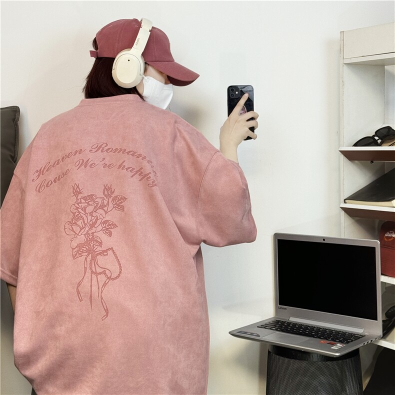 麂皮绒烧花美式复古街头潮牌t恤重磅中性XZ301B-JB4301-p28图片