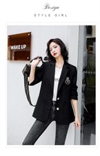 2021秋季新款时尚气质长袖双口袋贴标刺锈学院风西装外套，女装西装，L·H·X