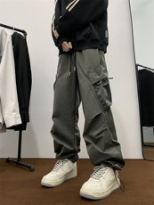 休闲裤子男潮牌痞帅高街褶皱工装休闲冲锋裤1001-1-AK887-P40，男装工装外套，星座1001-1