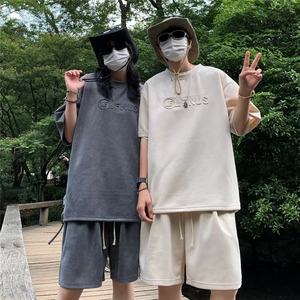 23/夏 麂皮绒夏季宽松运动男短裤T恤情侣套装 TZQ77-P50图片
