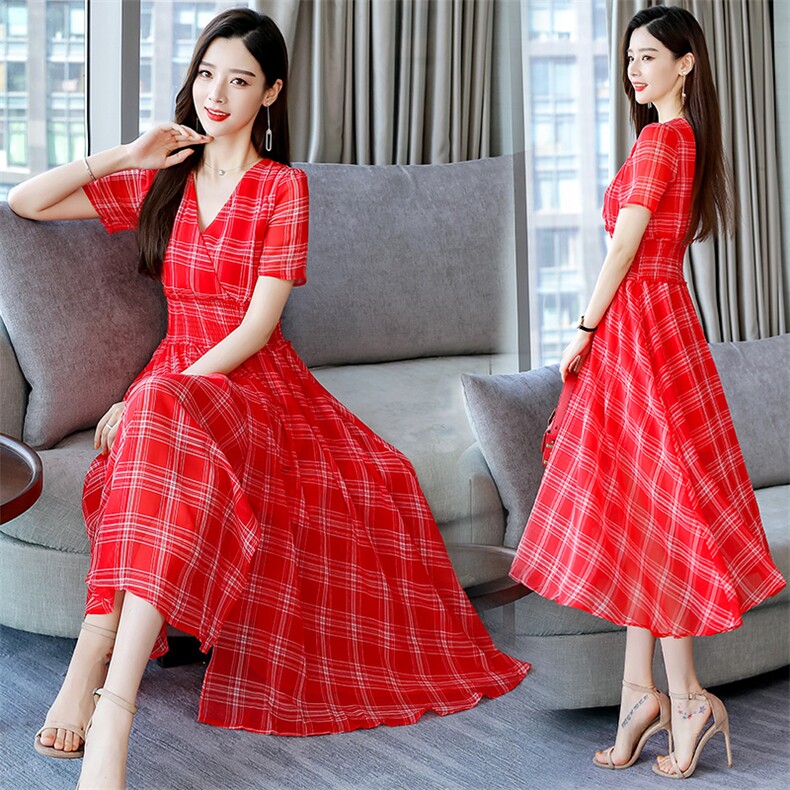 港风怀旧复古女神年代感显瘦红波点表演度假伴娘派对连衣裙夏演出,女装连衣裙,丽美静依