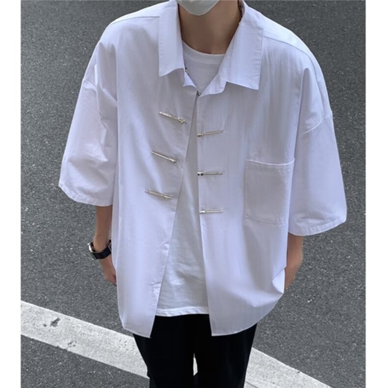 新中式风短袖衬衫男夏季金属扣小众设计高级感衬衣BBA88-P38,男装T恤,星座208-5