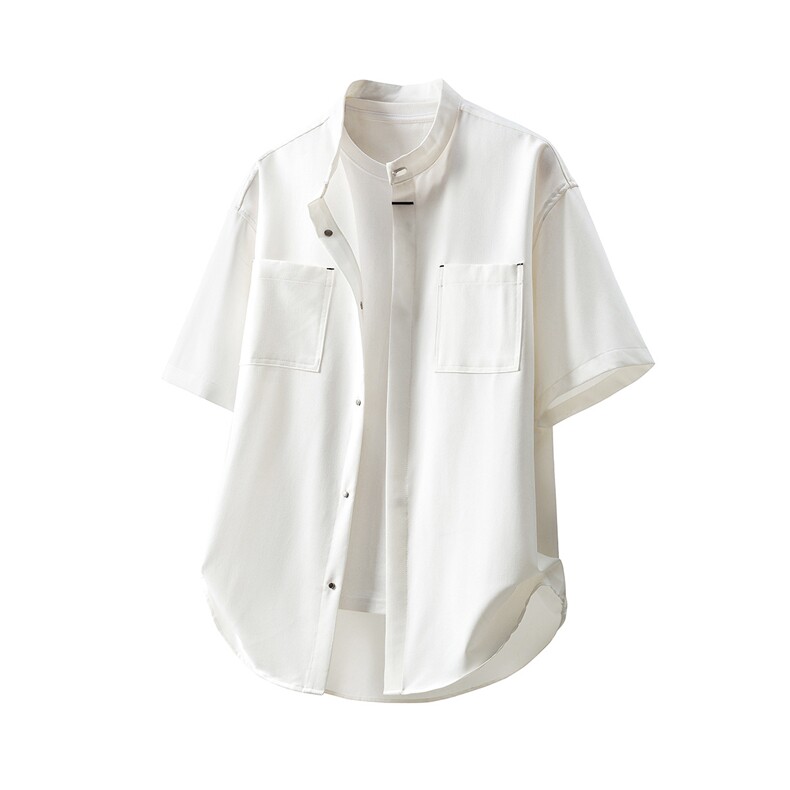 1新中式风暗扣工装聚酯纤维大码M-5XL立领衬衫78013P48控78，男装衬衫，星座226-2