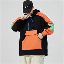 秋季新款男士宽松大码羊羔毛休闲拼接套头外套卫衣WY82/P65，男装卫衣，星座608A