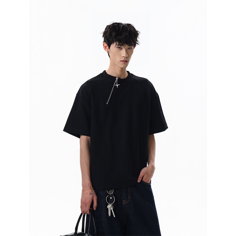 特P35 无差价新款夏季拉链潮流领口设计短袖T恤-HT10251 无影墙图片