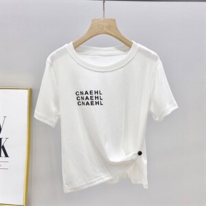 欧洲站2021夏季新款不规则开叉短款T恤女修身显瘦短袖打底衫上衣图片