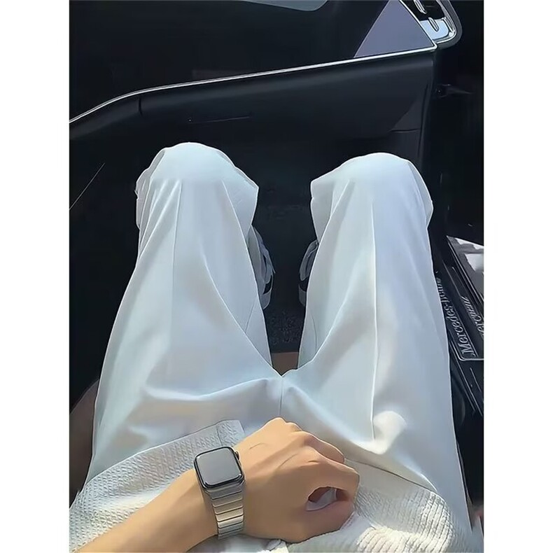韩版白色冰丝西装裤子男夏季薄款高级感垂坠感休闲裤宽松凉感长裤，男装西服套装，星座506A