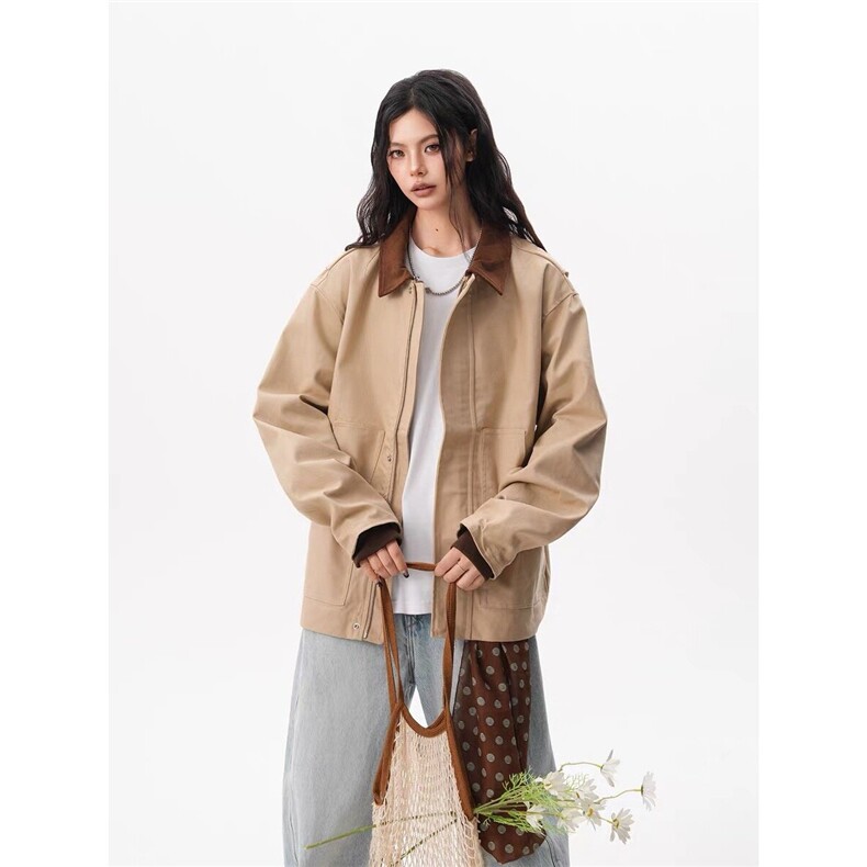 W23-P85美式翻领帆布夹克外套男女2025春秋冬宽松工装棒球服,男装夹克,电商B323A