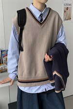 秋冬港风加厚针织衫V领毛衣马甲背心JKDK学院风制服男女W09/P55，男装针织衫/毛衣，钱塘713