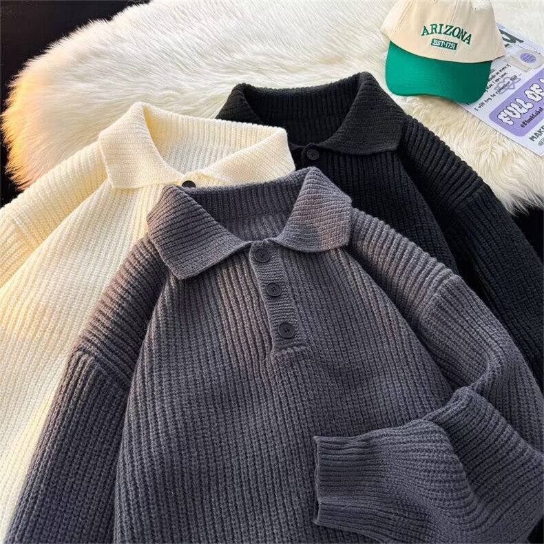 秋季新款保暖带领毛衣时尚男士针织衫休闲通勤风修身polo衫男长袖，男装Polo衫，星座601-1