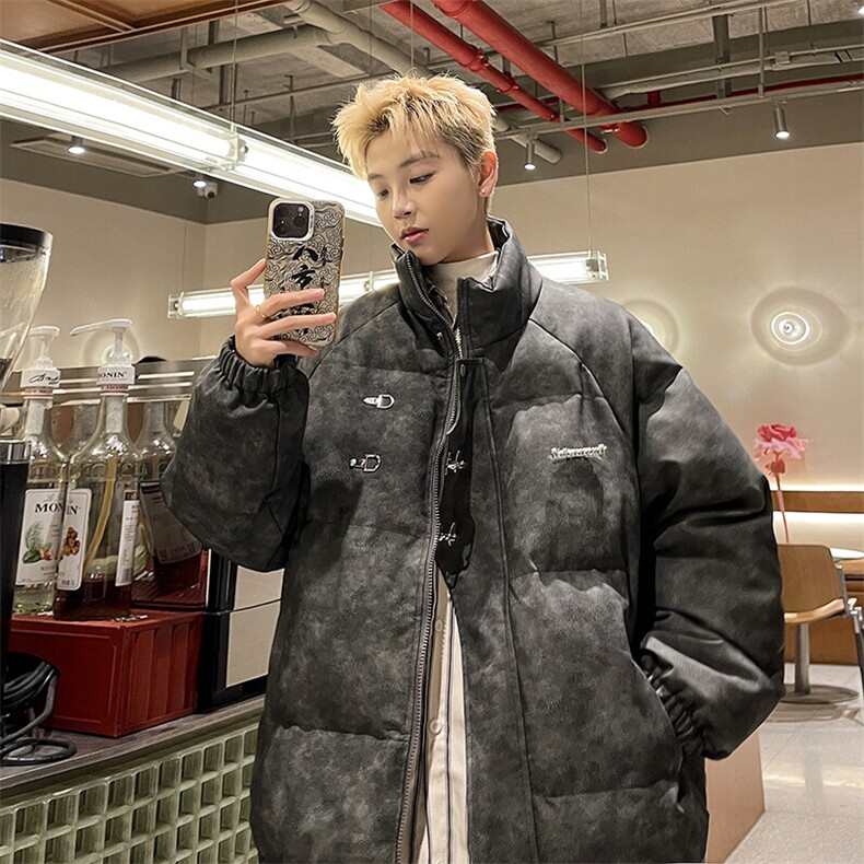 pu皮做旧羽绒棉服男冬季金属飞机扣美式外套M2388P85，男装棉衣，星座1904A-1