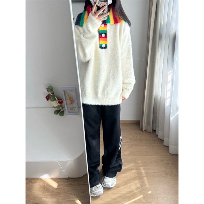 【有货】MY451LL-特P60彩虹高领毛衣男女仿貂毛针织衫外套,男装针织衫/毛衣,星座1007（原301D）