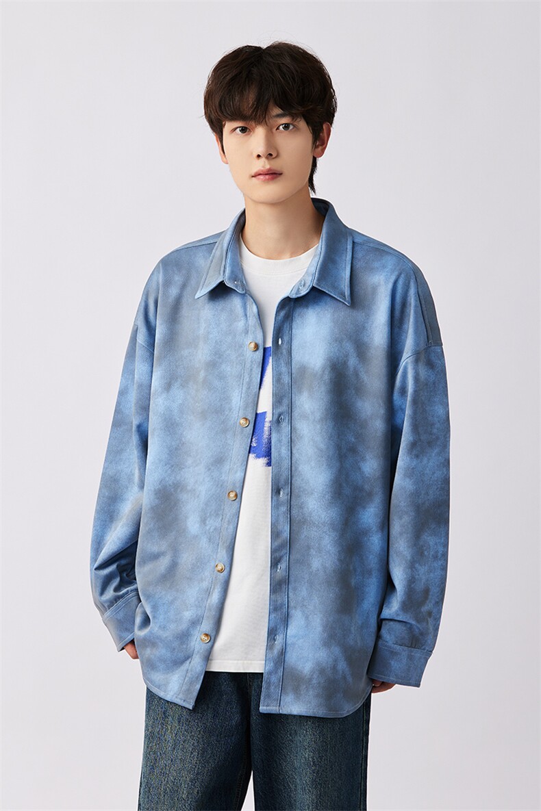脏脏花衬衫美式宽松长袖上衣衬衫情侣男潮外套A436-10089-P60,男装衬衫,电商A436