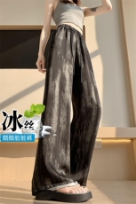 醋酸缎面冰丝扎染脏脏裤女夏季宽松直筒垂感拖地休闲阔腿裤子，女装休闲裤，梦白服饰厂