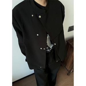 春季新中式垫肩斜门襟西服外套男解构设计感痞帅立领夹克 XZ10图片