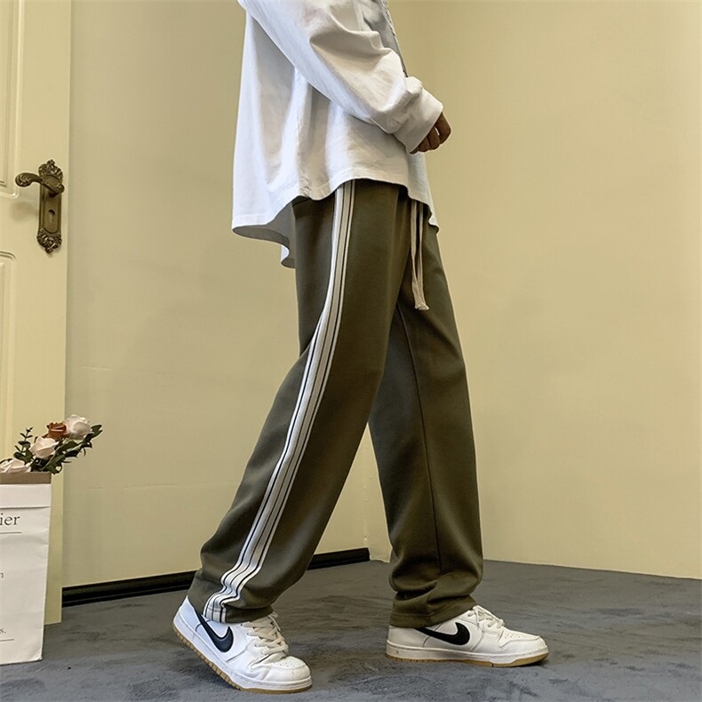 美式复古咖色高街阔腿织带卫裤男潮牌宽松直筒运动休闲裤K10P65,男装休闲裤,电商D325