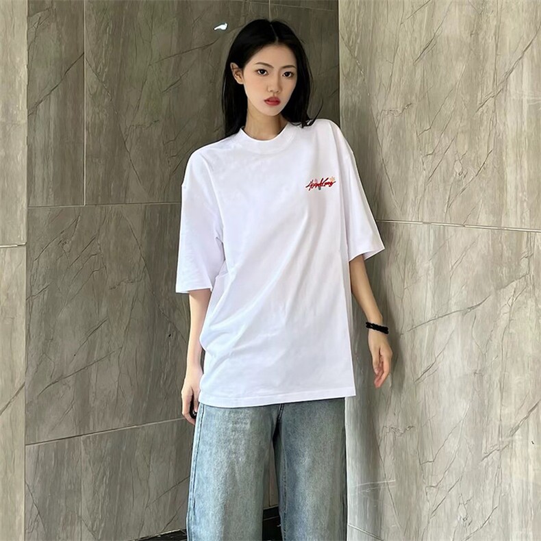 万针全刺绣工艺抖音得物高品质260克重磅纯棉双纱美式高街短袖T恤,男装T恤,电商A486