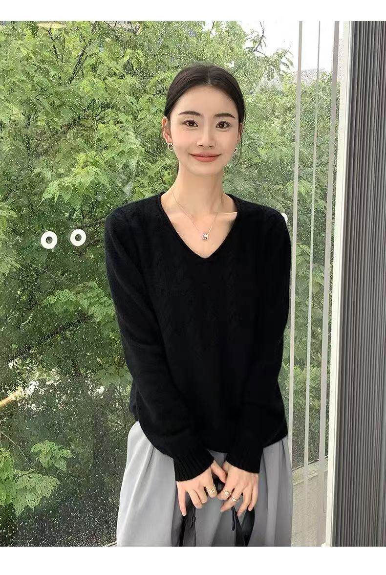 2025年秋季女士半身麻花V领,针织衫/毛衣,百纯羊绒