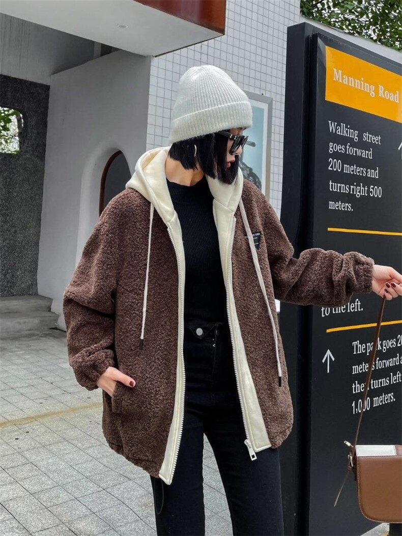 帽子拼色皮毛外套，其它，韩外