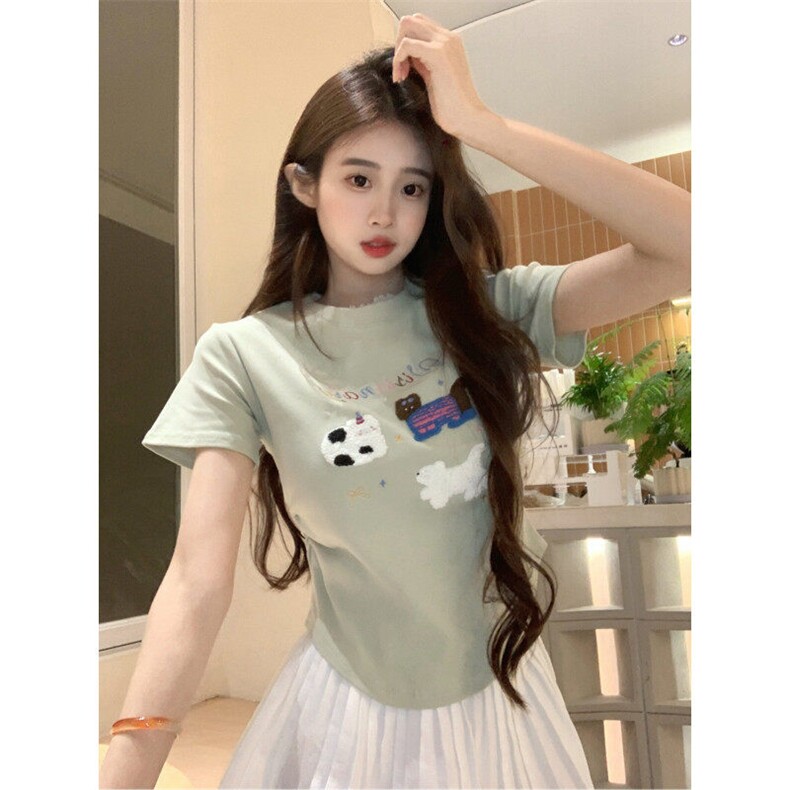 TT060-P40短袖t恤夏2025潮刺绣修身短款圆领上衣韩版女装,男装T恤,星座911-3