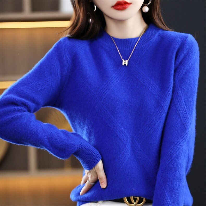 羊毛衫女秋冬新款半高领扭花长袖毛衣宽松百搭针织羊绒打底，女装羊毛衫，暖钟情羊绒