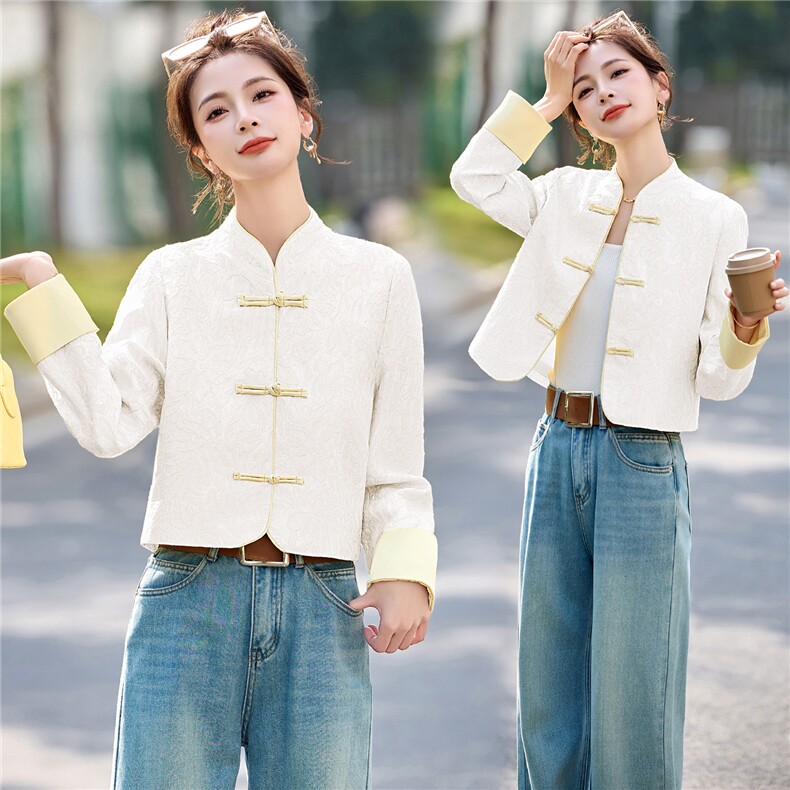 2026年春季新中式提花盘扣设计感时尚潮流气质外套，女装短外套，罗腾