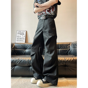 美式复古做旧褶皱微喇叭工装裤男女高级感宽松休闲裤子XK50-P55图片