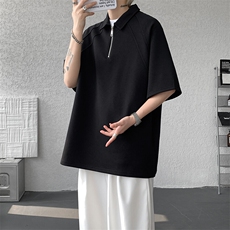 8XL-M半拉链t恤短袖POLO衫男款夏季美式翻领宽松大码半袖DT008P45，男装T恤，电商B312