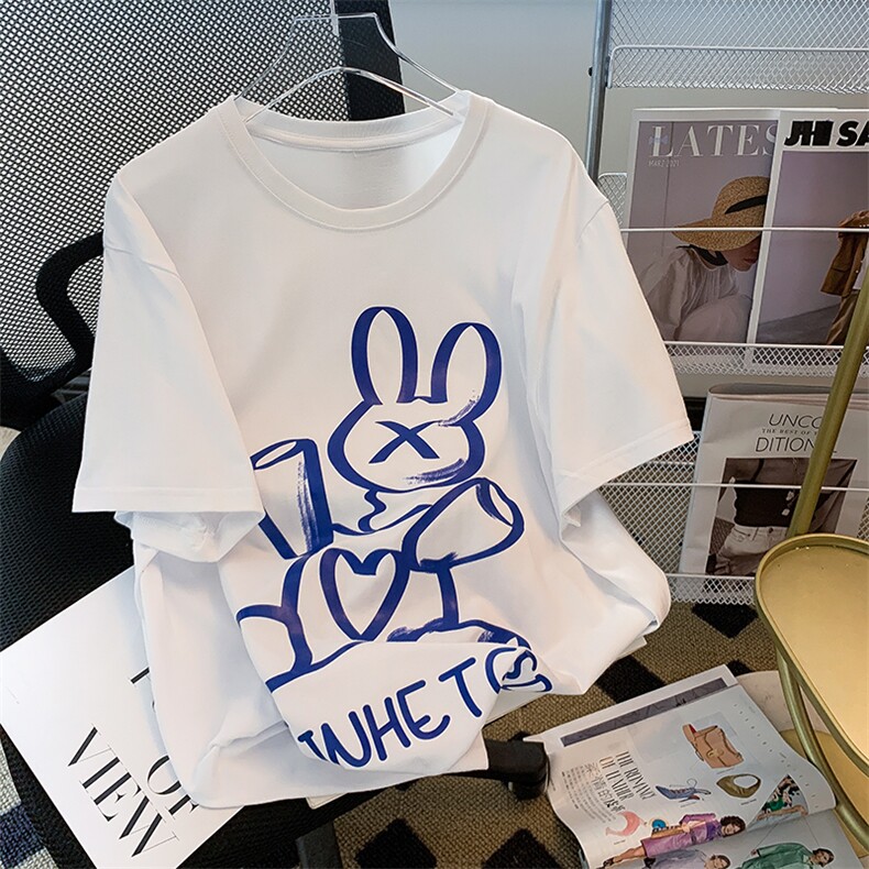 2024新风格上新港风情侣中性卡通短袖T恤216-2-A85-P28白色，男装T恤，星座716-1