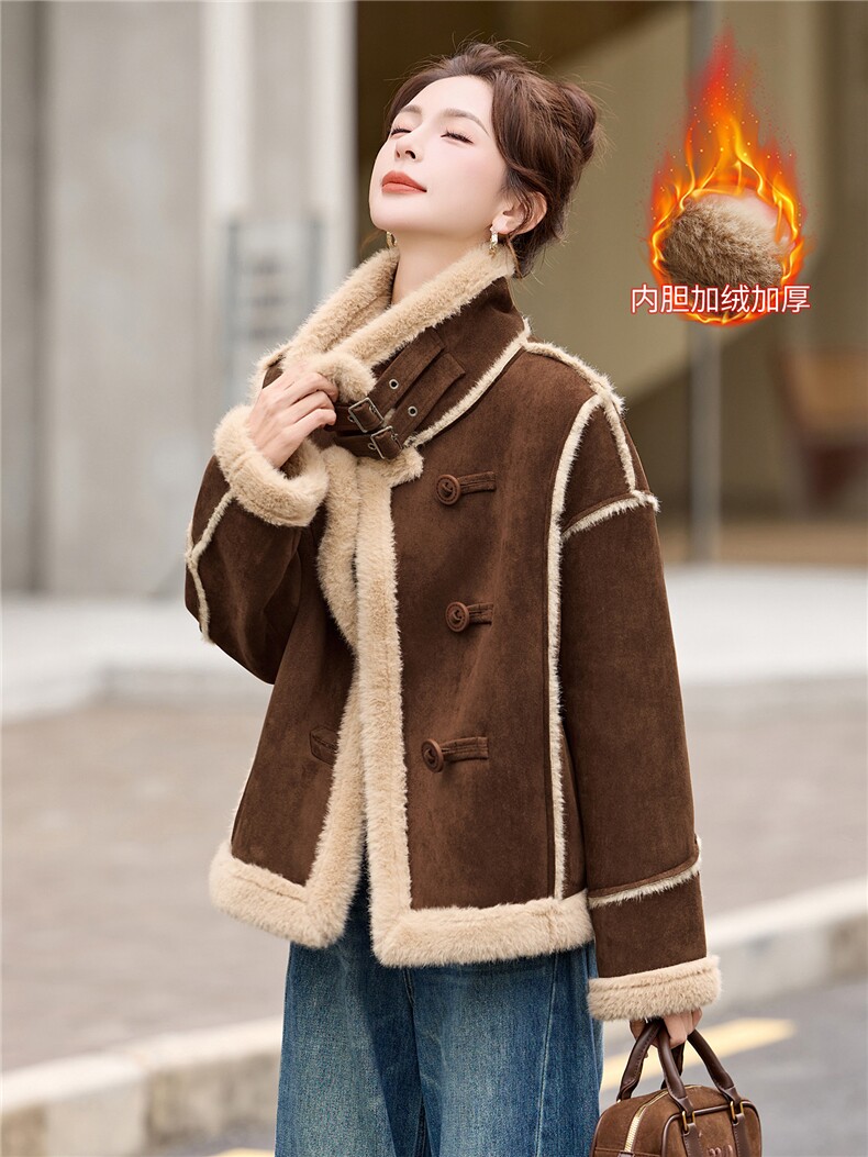 皮毛一体外套女2025冬季新款休闲百搭韩系显瘦加厚保暖羊羔毛外套,女装羊羔毛/颗粒绒,拾衣