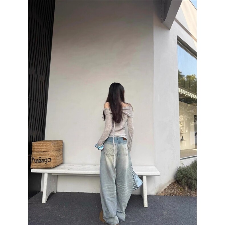 美式复古街头做旧水洗牛仔裤男女高街宽松阔腿直筒裤LB31377-P52,男装牛仔裤,星座1008