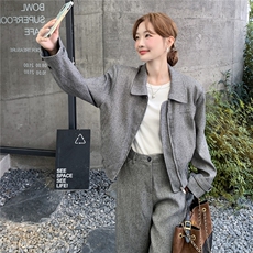 秋季新品老钱风拉链短外套+阔腿裤两件裤2C239-H93-P195-K308，女装套装/套裙，2C239