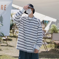 秋季潮流长袖t恤圆领套头上衣日系cityboy条纹卫衣男T1357-P24，男装T恤，星座512-2