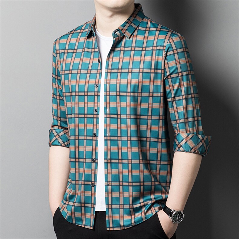 AFLB2356钱塘2020-3中青年男士时尚休闲简约格子秋季薄款衬衣P77,男装衬衫,钱塘207-3