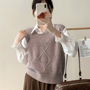 时尚百搭秋冬五针针织马甲女韩版简约个性宽松显瘦无袖背心外套图片