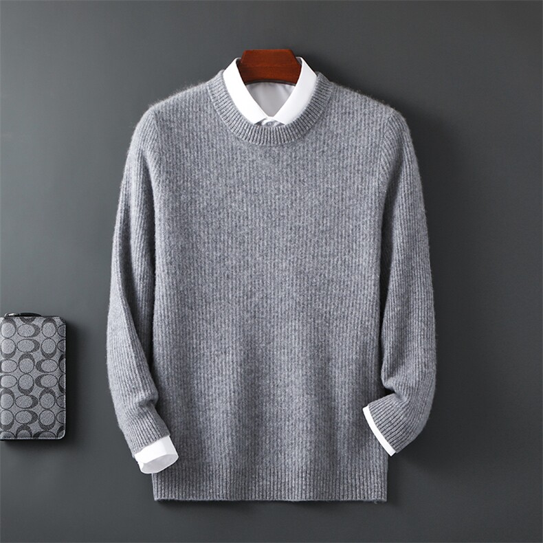 2025年秋季新款百搭男士12针元宝针圆领加厚保暖羊毛衫，男装羊毛衫，邓利维