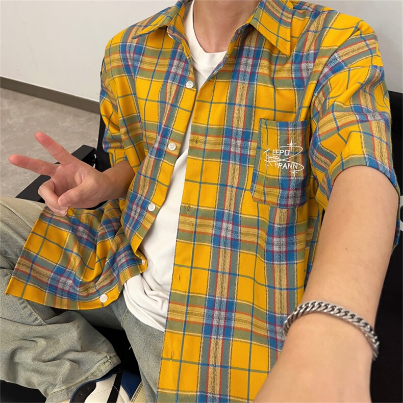 S21-P31日系复古格子短袖衬衫图片