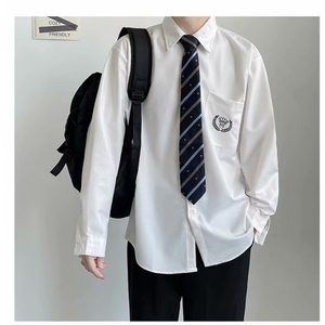 2025年新款长袖白色领带衬衫制服刺绣休闲衬衣上衣男春秋-CS180图片