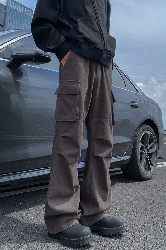 秋季新款美式水洗拼接微喇打褶工装裤XZ604-KG97-特P50控88,男装工装外套,星座604