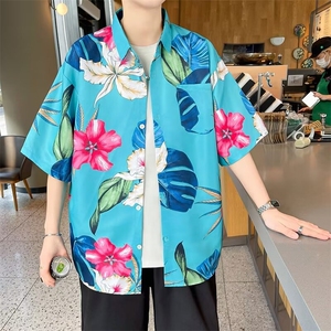 夏季男士印花短袖衬衫个性衬衣外套图片