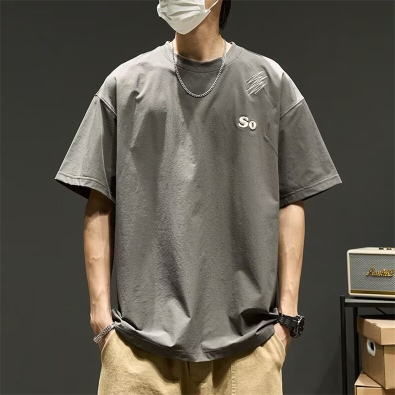 短袖T恤男2025夏季潮牌圆领宽松大码休闲上衣半袖体恤白色T恤男士,男装T恤,星座1210-1
