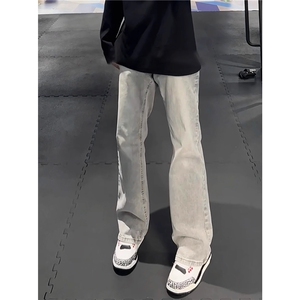 美式高街加绒加厚裤子男秋冬烟灰色牛仔裤KF3058常规P39加绒P49,黑衣服裤子搭配什么颜色的鞋图片