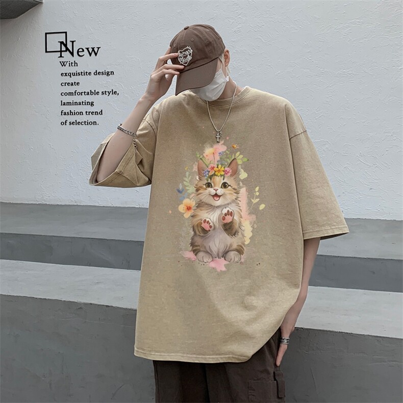 潮牌宽松短袖t恤蜡染美式复古高街水洗做旧517A-2-SX245-P38图片