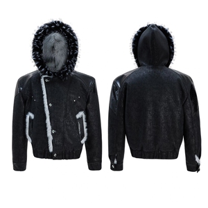 网图 25窥探雪狼拼皮撞色仿貂毛座山雕棉服连帽外套mj1111-p198图片